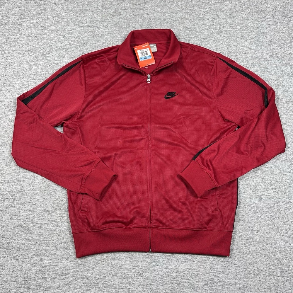 Nike Track Jacket Mens Medium Red Full Zip Polyester Vintage Silver Tag Sports